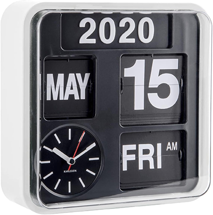 KARLSSON KA5364WH - Mini-Wanduhr mit Kalender - Fallblattanzeige - Weiss