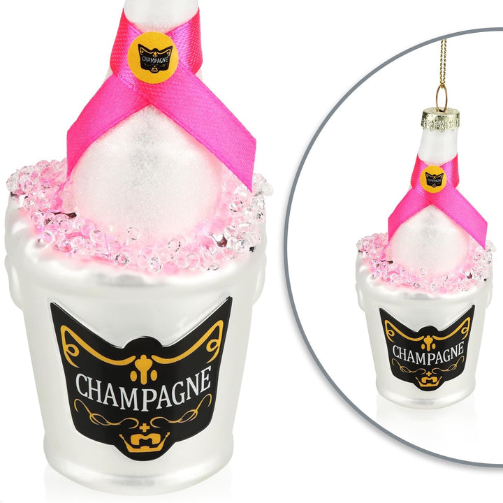 com-four® 2X Christbaumschmuck - Deko-Champagnerflasche im Sektkühler - besondere Baumkugeln als Wei