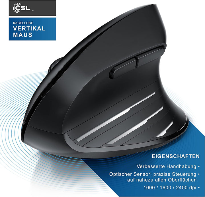 CSL - kabellose Maus Vertikal Funk 2.4 GHz - Neues Modell - USB Vertical Mouse – ergonomisches Desig