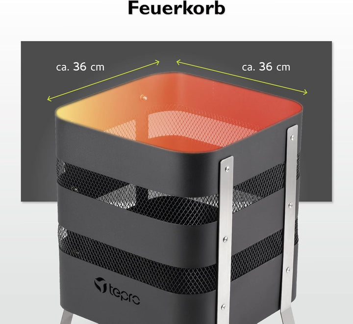 tepro Design-Feuerkorb Millburn, aus Stahl und Edelstahl, mit Schürhaken und Funkenschutzgitter, Mas