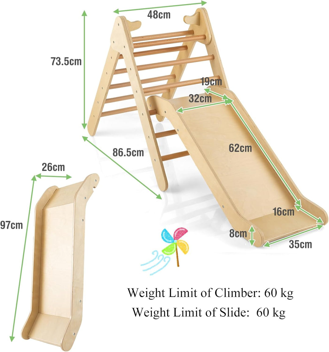 HOMASIS 2 in 1 Kletterdreieck mit Rutsche, Klettergerüst Indoor, verstellbar Kletterspielzeug Kinder