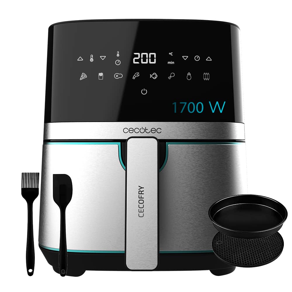 Cecotec Heissluftfritteuse 5,5 L Cecofry Full Inox 5500 Pro mit Zubehör. 1700 W, Kompaktes und Digit