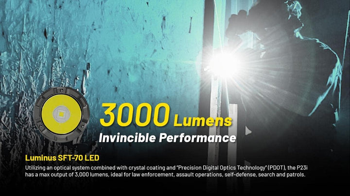 Nitecore P23i Taschenlampe mit grosser Reichweite, 3000 Lumen, 450 m lang, mit wiederaufladbarem i-S