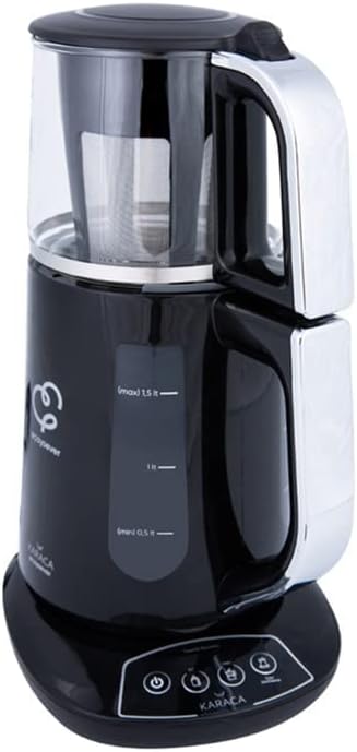 Karaca Caysever Teekanne Sprechende Teemaschine Chrome, 1.5 LT Wassertank, 0.8 LT Glaskanne, Türkisc