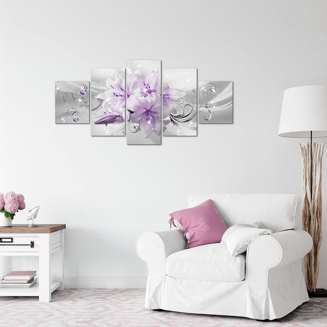 Runa Art Wandbilder Blumen Lilien 5 Teilig Bild auf Vlies Leinwand Deko Wohnzimmer Abstrakt Violett