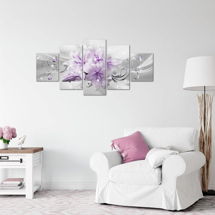 Runa Art Wandbilder Blumen Lilien 5 Teilig Bild auf Vlies Leinwand Deko Wohnzimmer Abstrakt Violett