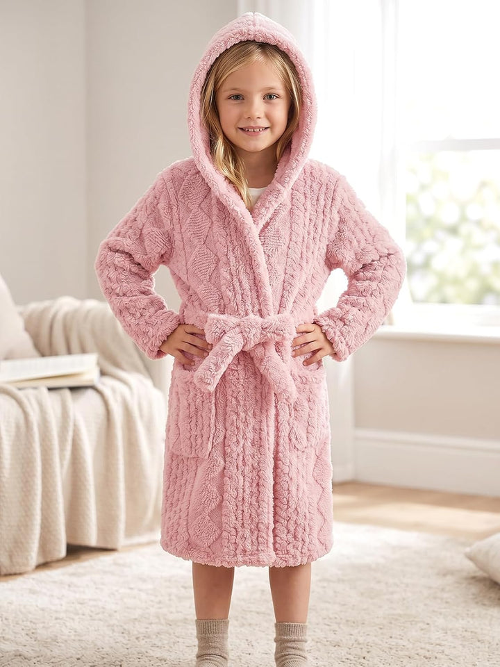 JiAmy Kinder Bademantel mit Kapuze Fleece Morgenmantel für Jungen Mädchen Rosa 10-12 Jahre, Rosa 10-