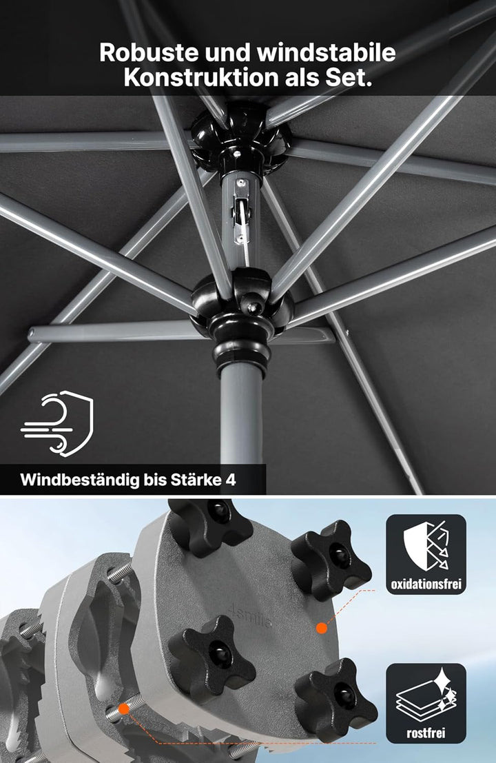 4smile SunnyShade Sonnenschirm Balkon mit Halterung im 3-er-Set, UV 50+, 210x140 cm, Anthrazit, Sonn