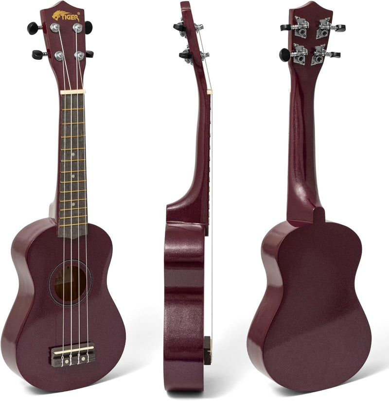 Tiger UKE7-PP Sopran Ukulele mit Tasche - für Anfänger - Violett Ukulele und Börse Violett, Ukulele