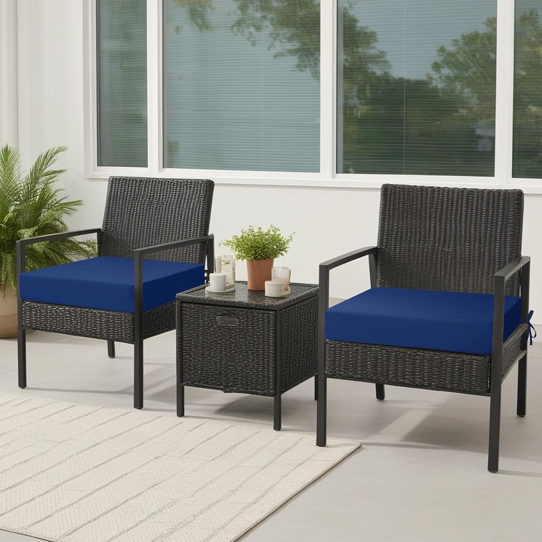 Outdoor Stuhlkissen 45x45, 2er Set mit Bändern, Navy | Wasserdichtes Sitzkissen mit Weicher Schaumst