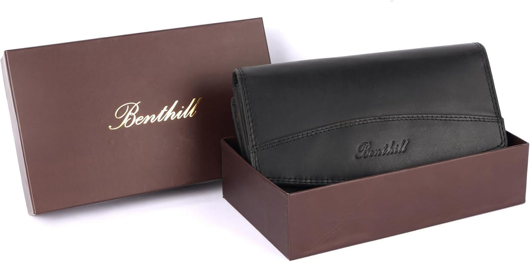 Benthill Geldbörse Gross Echt-Leder - Damen XL Portemonnaie mit RFID Schutz - Frauen Vintage Geldbeu