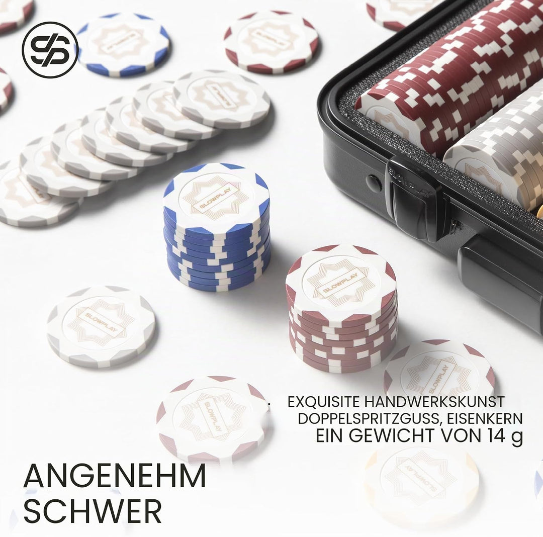 SLOWPLAY Nash 14g Ton Pokerchips-Set White Gold Edition, 500 STK Core Set | Mit Werten: 5,25,100,500