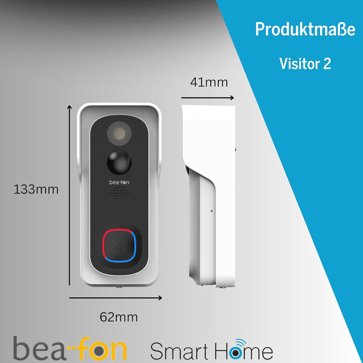 Beafon, Smart Home, Visitor 2V, Outdoor Videotürklingel mit Glocke und Winkel, Türklingel kabellos,