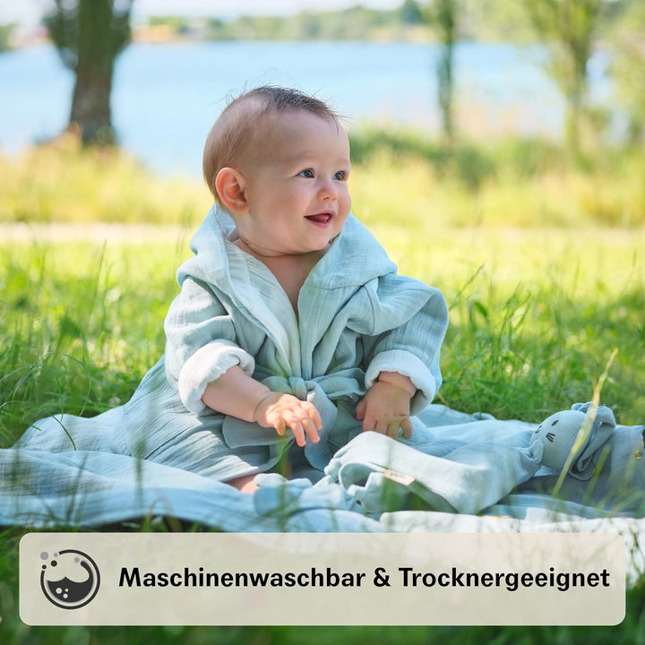 Bademantel Kinder mit Kapuze | 100% Bio-Baumwolle GOTS Zertifiziert | Premium Musselin Kinderbademan