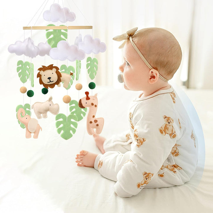 Baby Mobile Tier Bettglocke für Babybett – Jungle Animal Baby Mobile mit Löwe, Elefant, Giraffe und