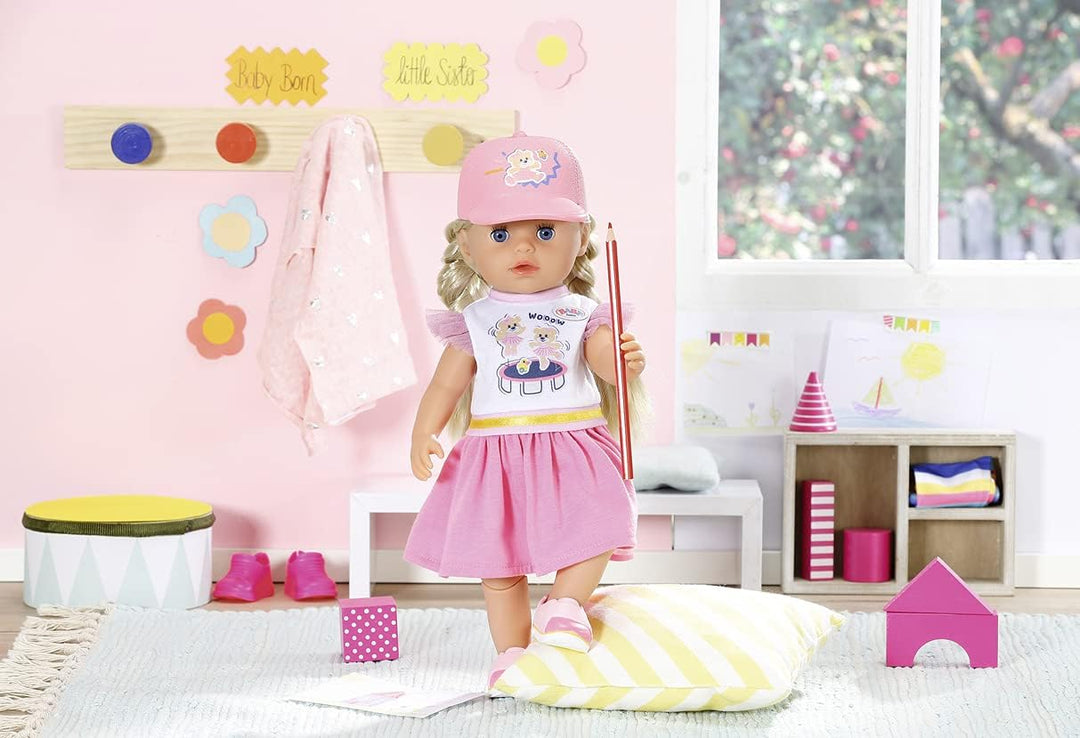 BABY born Little Kindergarten Outfit mit Puppenkleid, Basecap, Höschen und Schuhe für 36 cm Puppen,