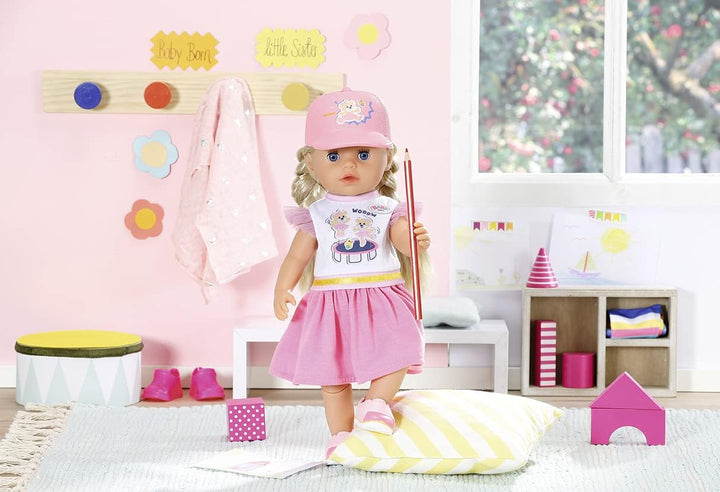 BABY born Little Kindergarten Outfit mit Puppenkleid, Basecap, Höschen und Schuhe für 36 cm Puppen,