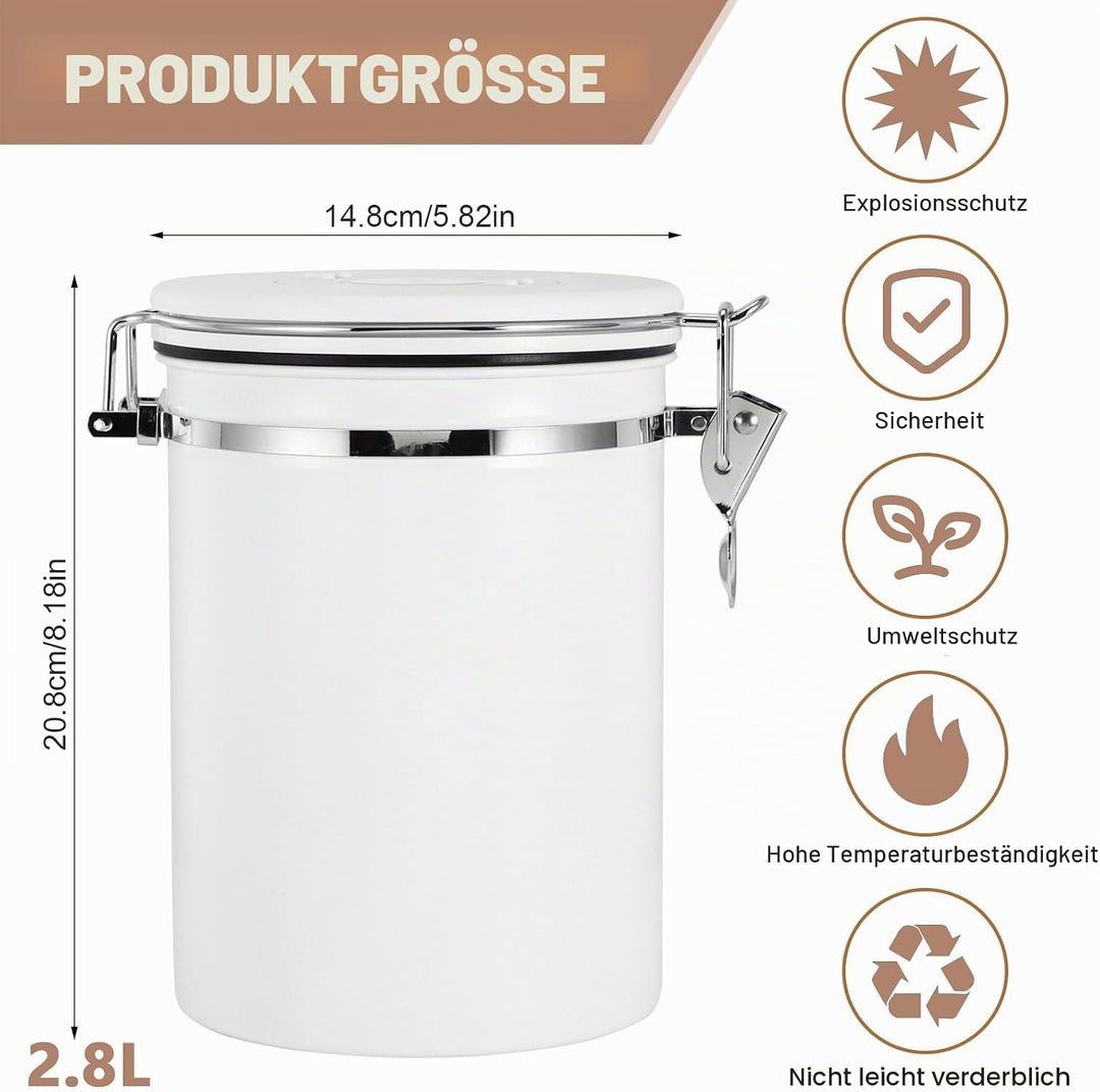 ZONJIE Kaffeekanister luftdicht, 2.8L Kaffeebohnenbehälter aus Edelstahl, 1 kg Bohnen Vakuum-Kaffeed