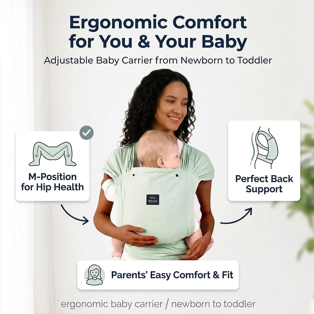 Bebamour Babytrage für Neugeborene, verstellbar, Einheitsgrösse, einfach anzulegen,Green, Green