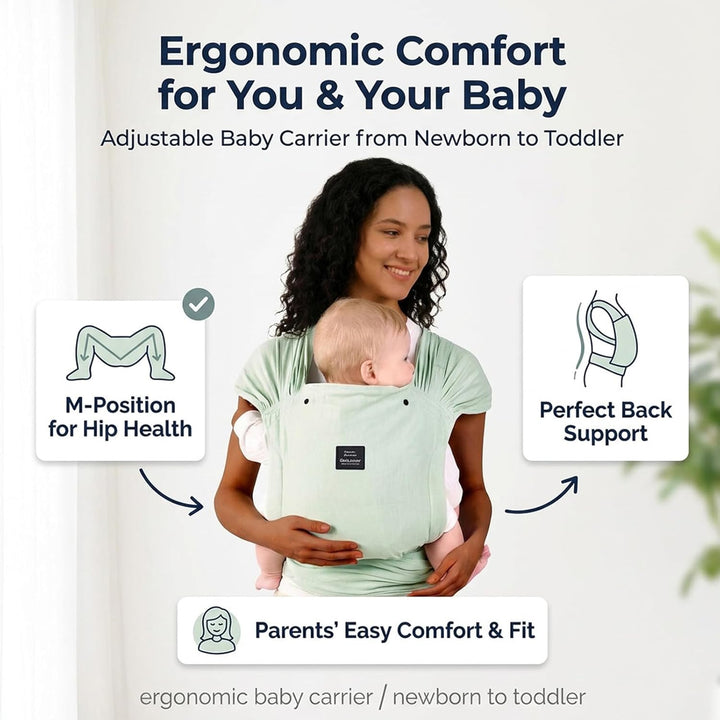 Bebamour Babytrage für Neugeborene, verstellbar, Einheitsgrösse, einfach anzulegen,Green, Green