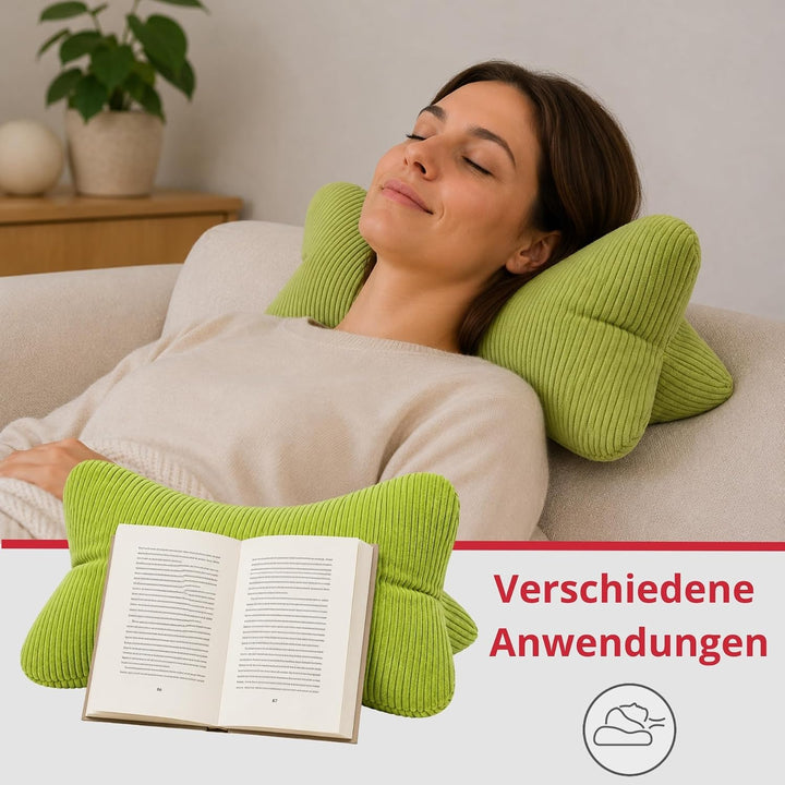 liebling Cord Lesekissen für Bett und Sofa, Bücherkissen, Lesehilfe, 40x25 cm, Leseknochen, Serie Ve