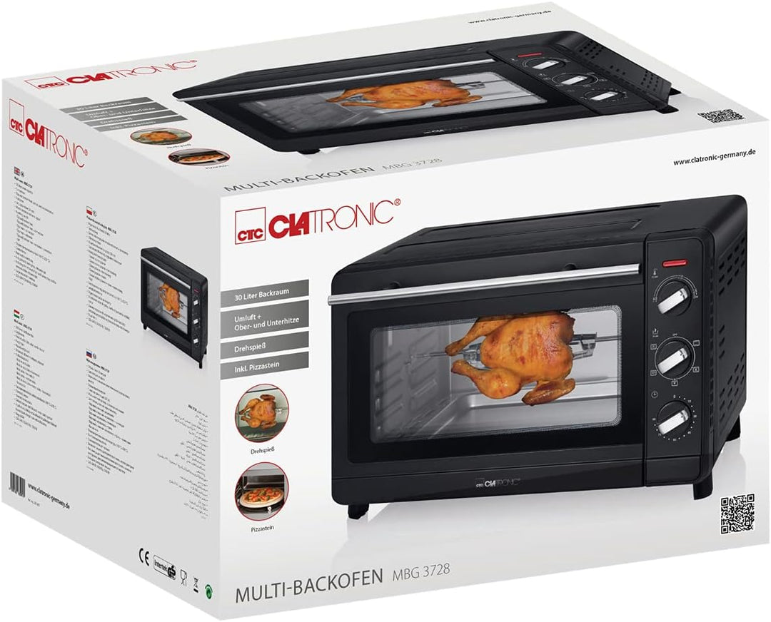 Clatronic Multi-Backofen MBG 3728, 30 Liter Backraum, Umluft + Ober- und Unterhitze, 90 Minuten-Time