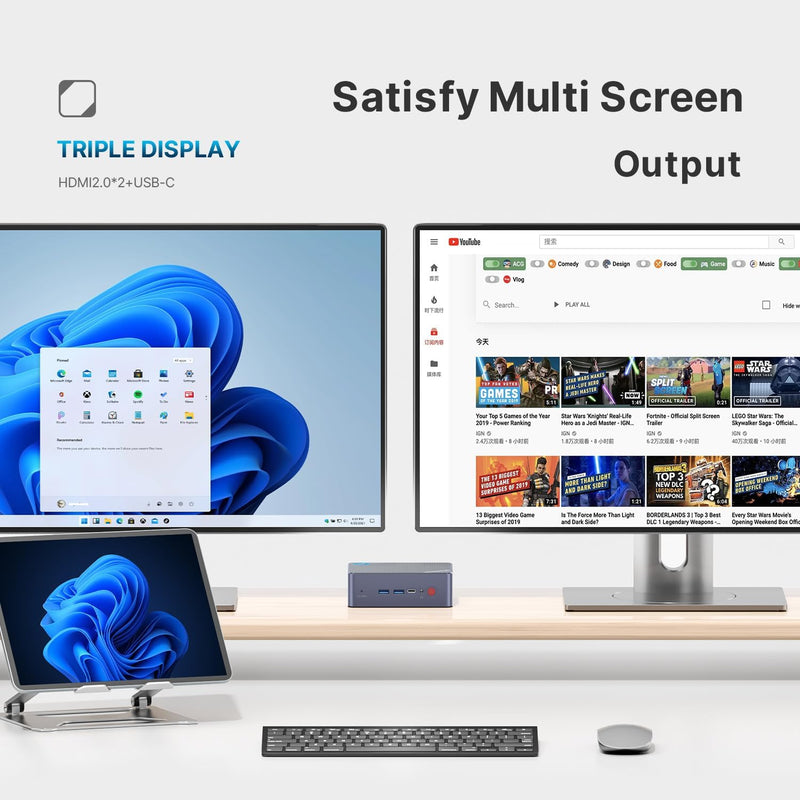 BOSGAME B95 Mini PC N95 Intel 12th Gen (bis zu 3,4 GHz) Mini-Desktop-Computer W11 Pro 16GB RAM 512GB