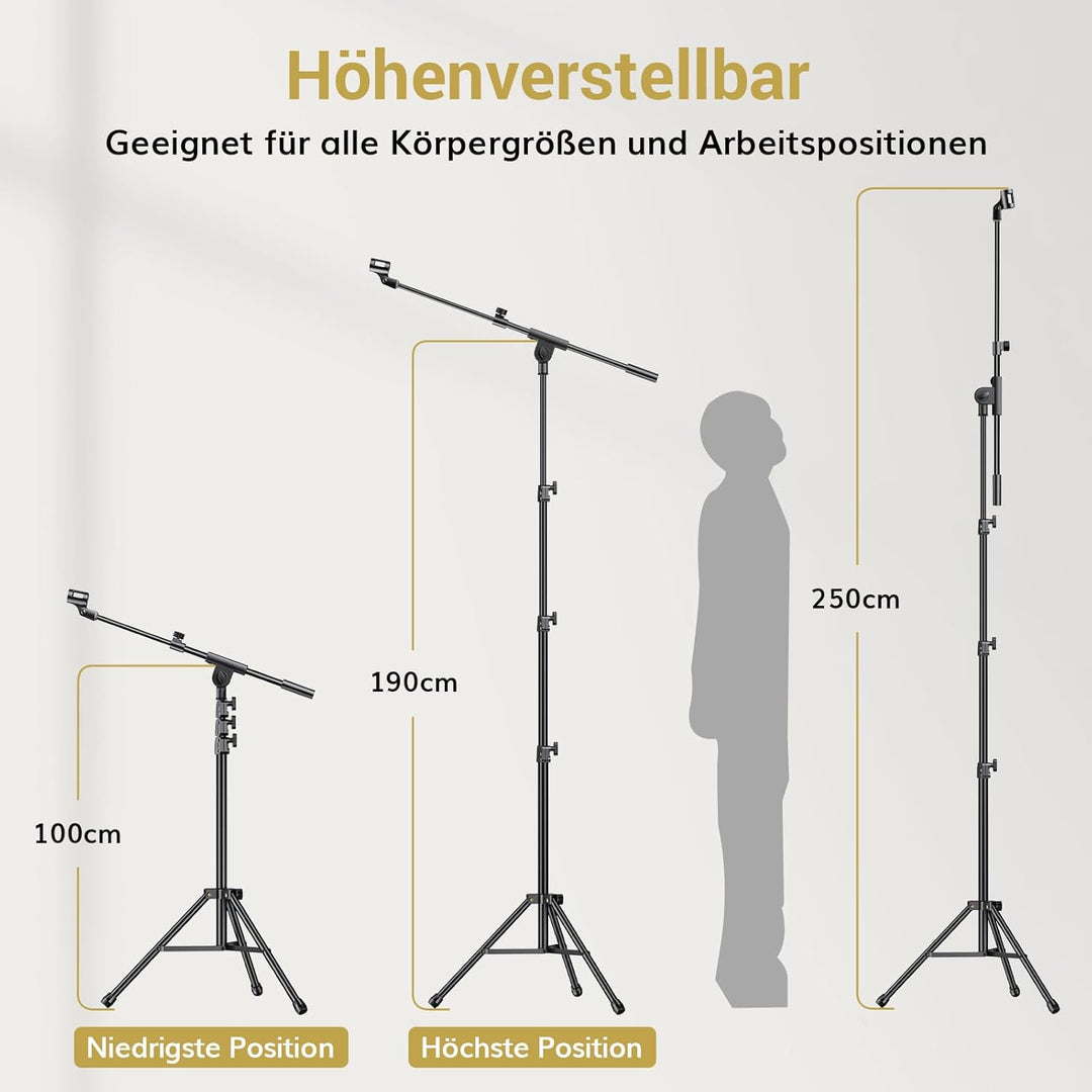 TONOR Mikrofonständer mit Tablet-Halterung, Stativarm für Den Boden, Höhe und Winkel Einstellbar, St