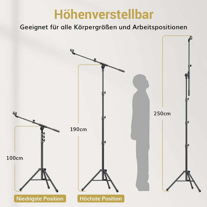 TONOR Mikrofonständer mit Tablet-Halterung, Stativarm für Den Boden, Höhe und Winkel Einstellbar, St