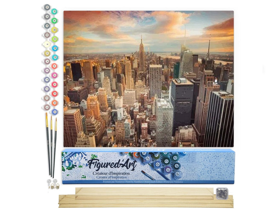Figured'Art Malen Nach Zahlen Erwachsene Mit Rahmen Sonnenuntergang über New York - Paint by Numbers
