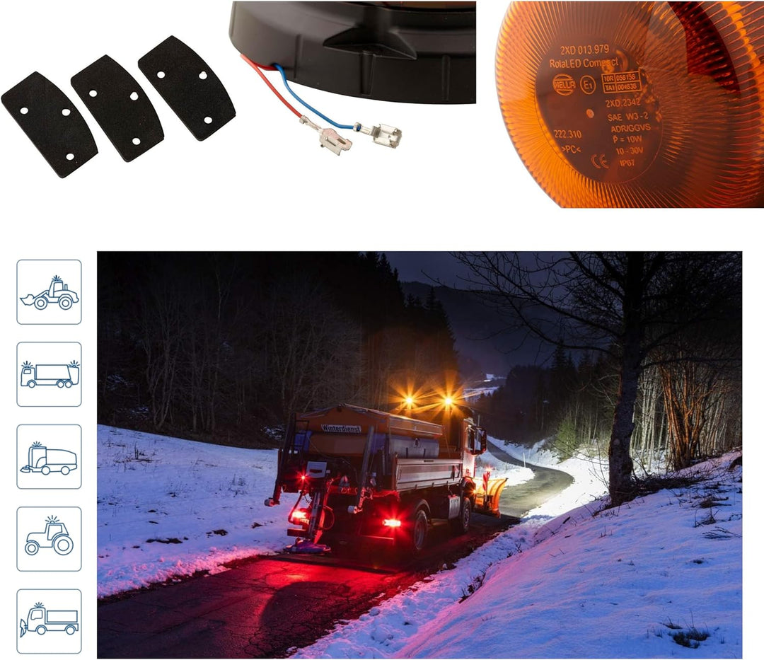 HELLA - LED-Rundumkennleuchte - RotaLED Compact - 12/24V - Gelb - geschraubt - Kabel: 150mm - Stecke