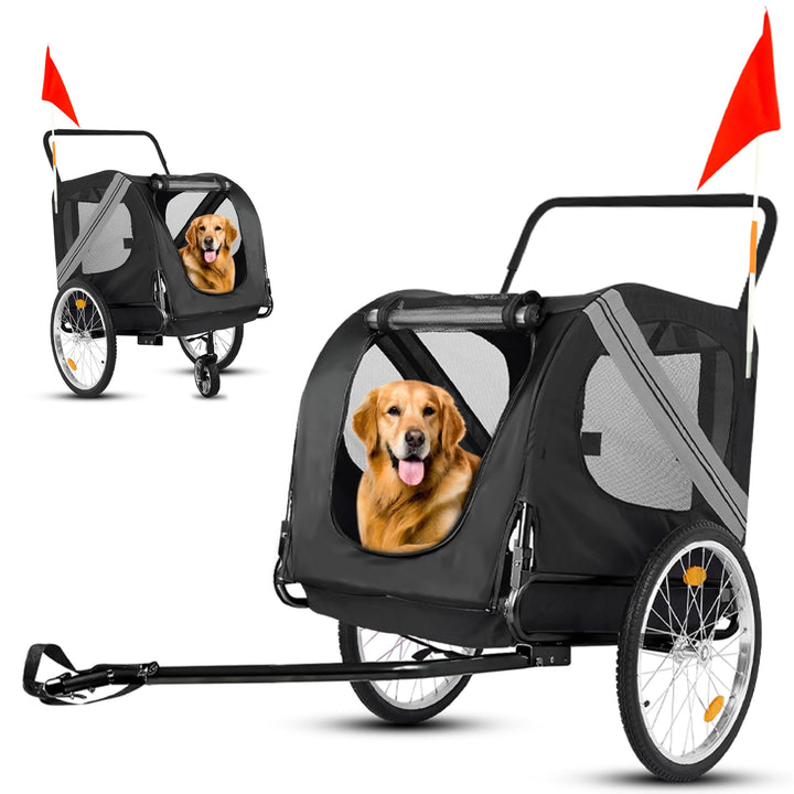 Hundeanhänger Boxer 2-in-1,Hundefahrradanhänger &amp; Hundebuggy, gross &amp; faltbar, federndes Fahrwer, bi
