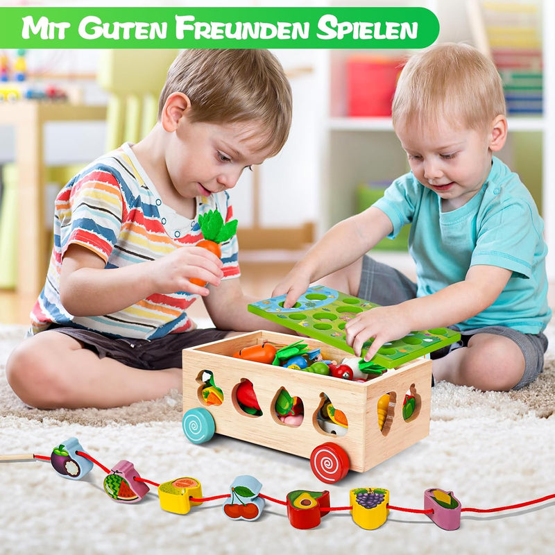 Goffii Montessori Spielzeug, Kinder Baby 8-in-1 Holzspielzeug, Bauernhof Autos, Karotten ernten Sort