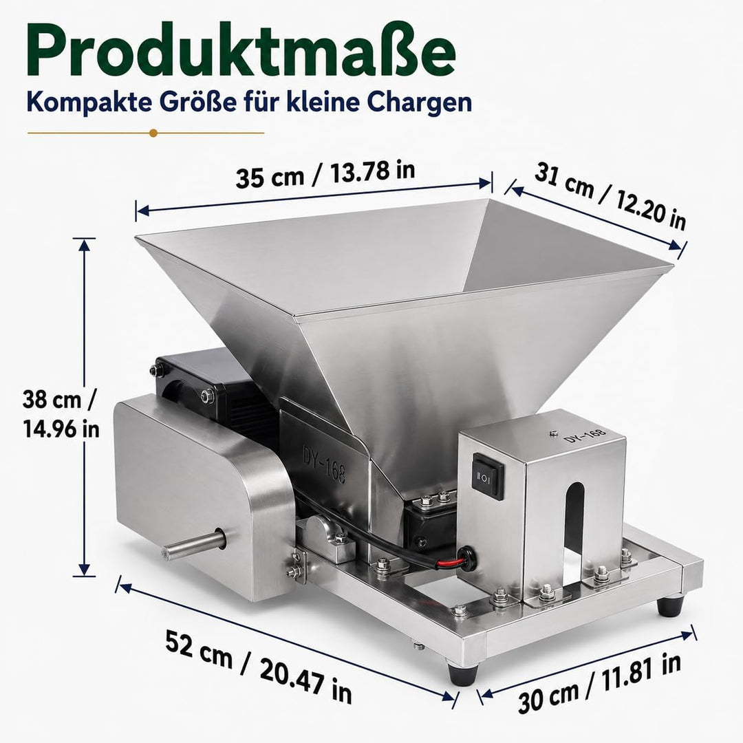 Elektrische Obstmühle Edelstahl 60W, Obstzerkleinerer mit 20kg/h &amp; Vor-/Rücklauf, Fruchtmühle Mostmü