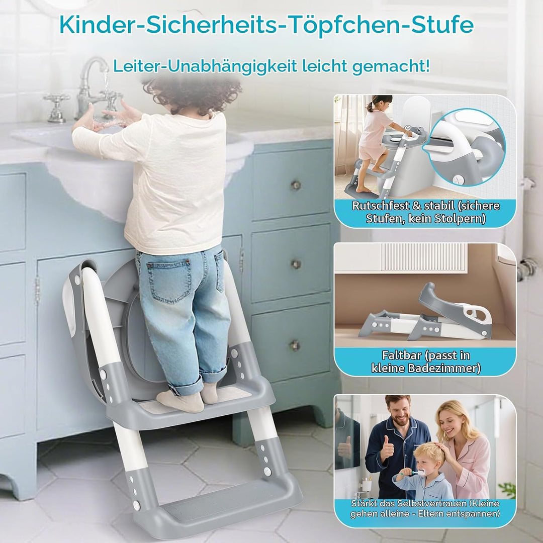 Toilettensitz Kinder mit Treppe, Toilettentrainer für Kinder, 2 IN 1 Toilettentrainer mit Treppe für