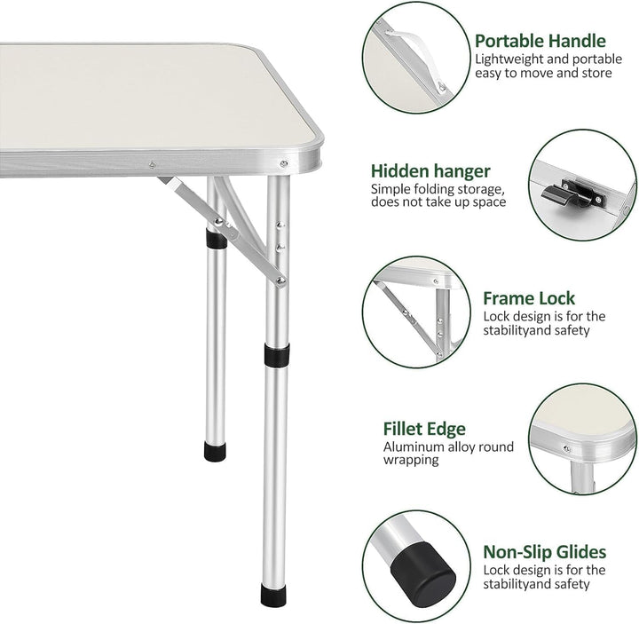 2FT Klapptisch Picknicktisch – Tragbarer Gartentisch für Gartenmöbel & Zubehör – Stabiler, Leichter