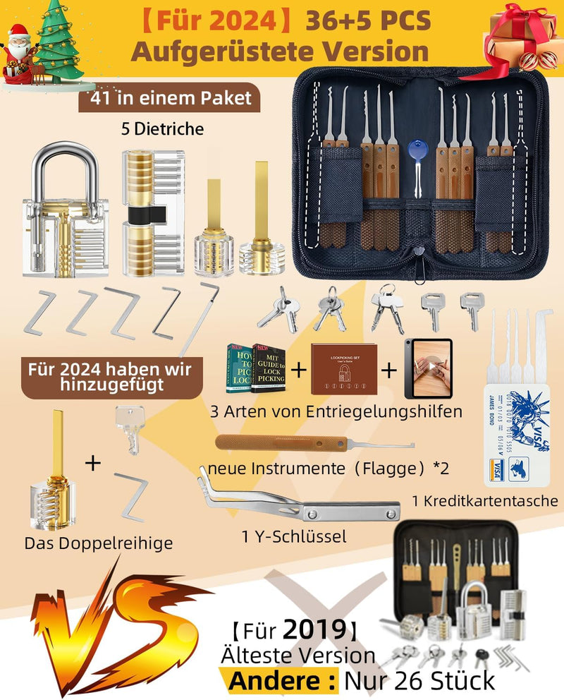 Eventronic 36+5 Stück Lockpicking Set, [2024 Neue Schwierigste Schlösser Hinzufügen] Dietrich Set mi