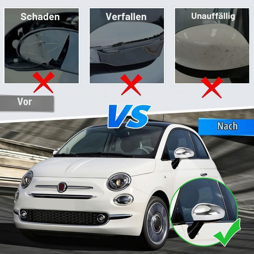 1 Paar Auto Rückspiegel Abdeckung Ersatz für Fiat 500 2007-2023, Aussenspiegel Spiegelkappen Seitens