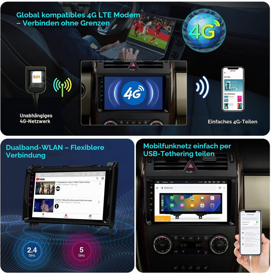 XTRONS Android 14 Autoradio DAB Plus für Mercedes-Benz W169 W245 Sprinter Viano für VW Crafter, 9 Zo