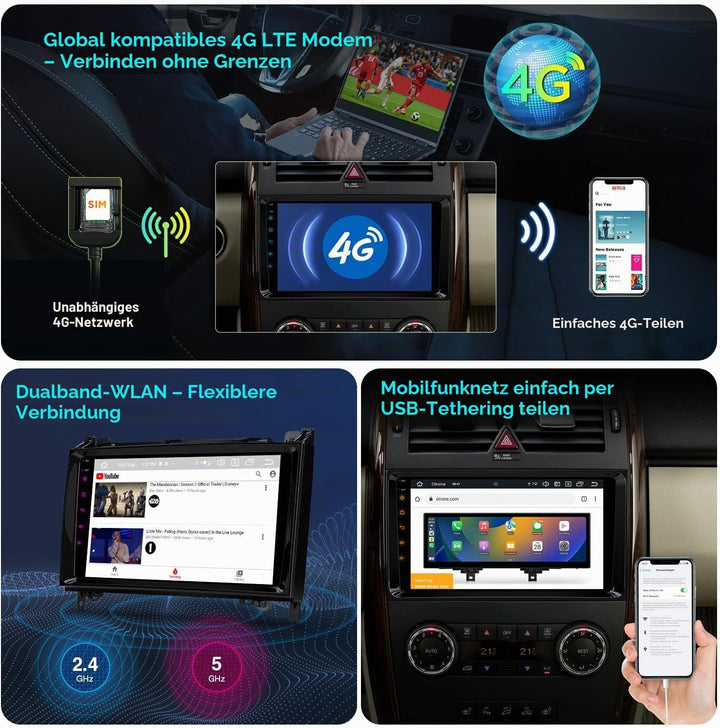 XTRONS Android 14 Autoradio DAB Plus für Mercedes-Benz W169 W245 Sprinter Viano für VW Crafter, 9 Zo