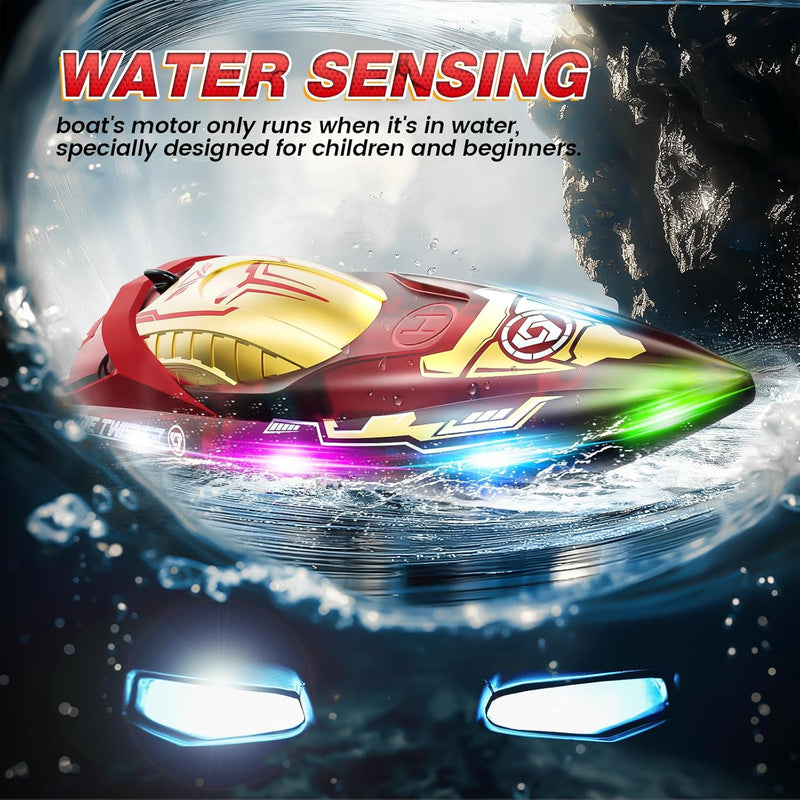 DEERC LED Lichter DE819 Ferngesteuertes RC Boot, 2.4Ghz Vollmassstab RC Pool Rennboot, 80 Minuten La