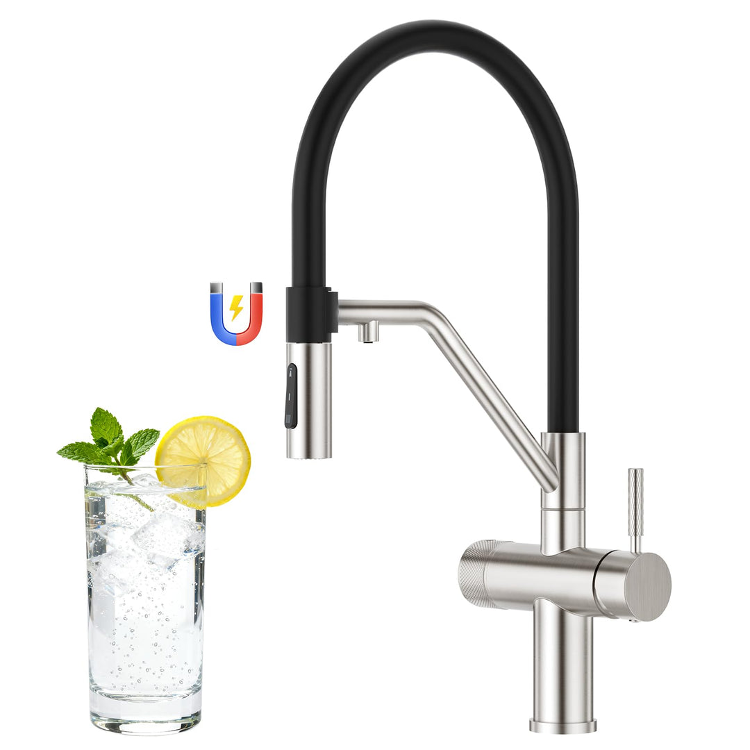 Faustina 4 Wege Küchenarmatur abnehmbar, Doppelhebel Armatur Wasserhahn Küche mit Trinkwasser und So