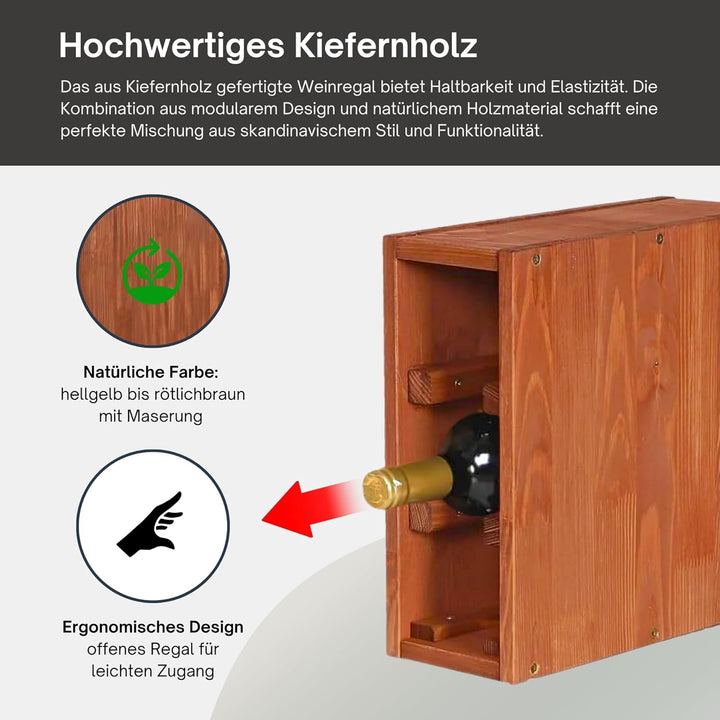 PROREGAL Modulares Weinregal VINCELLAR MOD | HxBxT 30x12x30cm | Schmal Modul für 3 Flaschen | Massiv