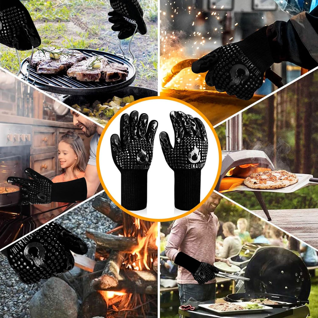 Reinalin Grillhandschuhe Hitzebeständig bis 800°C, Ofenhandschuhe Topfhandschuhe Feuerfeste Handschu