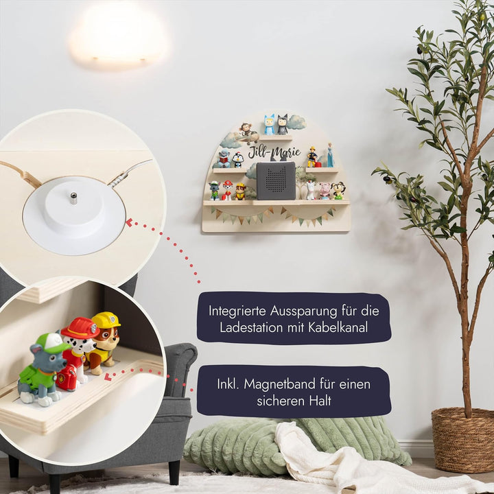 Geschenkfreude Personalisiertes Toniebox Regal für Kinderzimmer - Kinder Wandregal für Tonie Hörfigu
