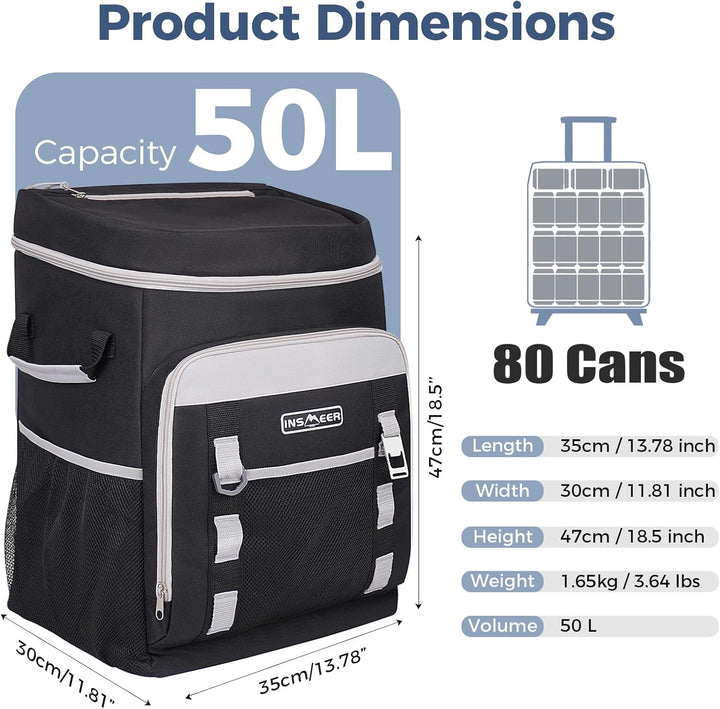 Kühltasche mit Rollen, 50L/ 75 Cans Kühltasche Gross Faltbar und Wasserdicht Kühler, Isoliertasche T
