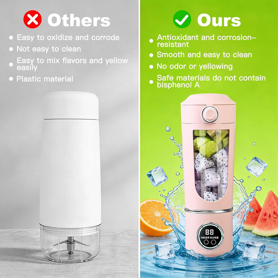 Tragbarer Mixer Smoothie Maker, 700 ml Kleiner Entsafter, Typ-C Wiederaufladbar, mit 12 Rostfreien K