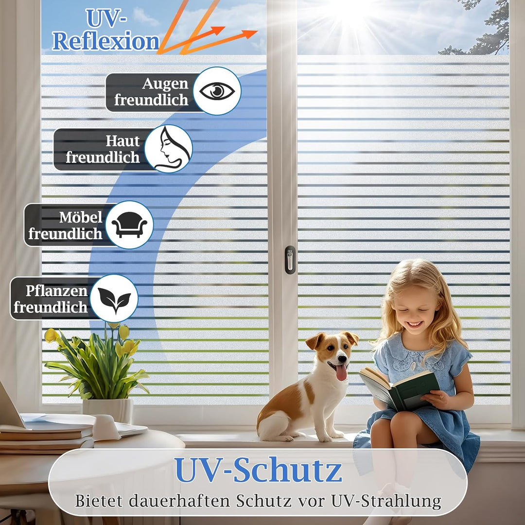 Lifetree Fensterfolie mit Streifen Sichtschutzfolie Selbstklebend Milchglasfolie ohne Klebstoff Funk