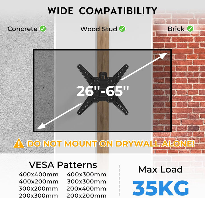 BONTEC Langarm TV Wandhalterung 950 mm Auszug für 26–65 Zoll Fernseher, voll bewegliche TV Halterung