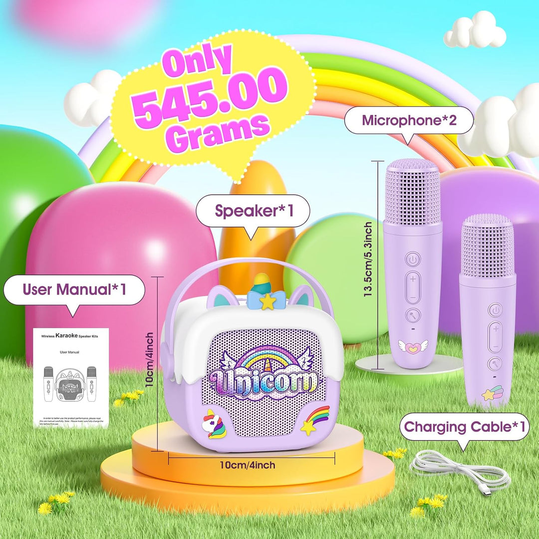Dislocati Einhorn Karaoke Maschine mit 2 Bluetooth Karaoke Mikrofon, Geschenk Spielzeug für Mädchen